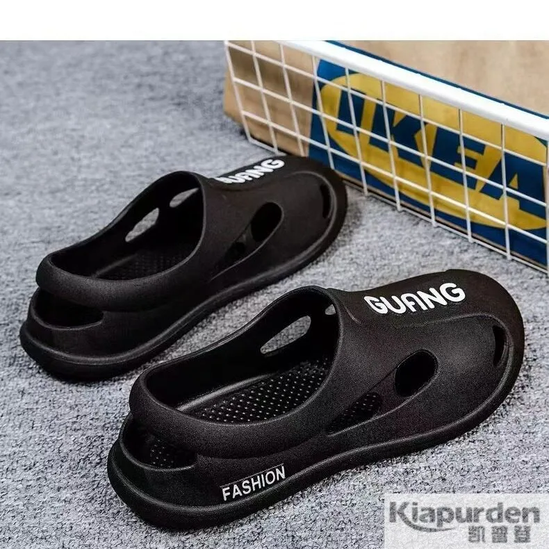 

Men's Summer Outdoor Work Anti-slip Beach Sandals Open-Toe Driving Office Black Clog Shoes Comfortable Breathable EVA Material