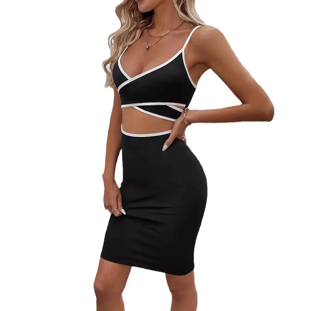 2025  Cross-border Women's Clothing Slim-fitting Tight White Edge Hip Skirt Hip Pit Strip Medium and Long Skirt Elegant Cw08802