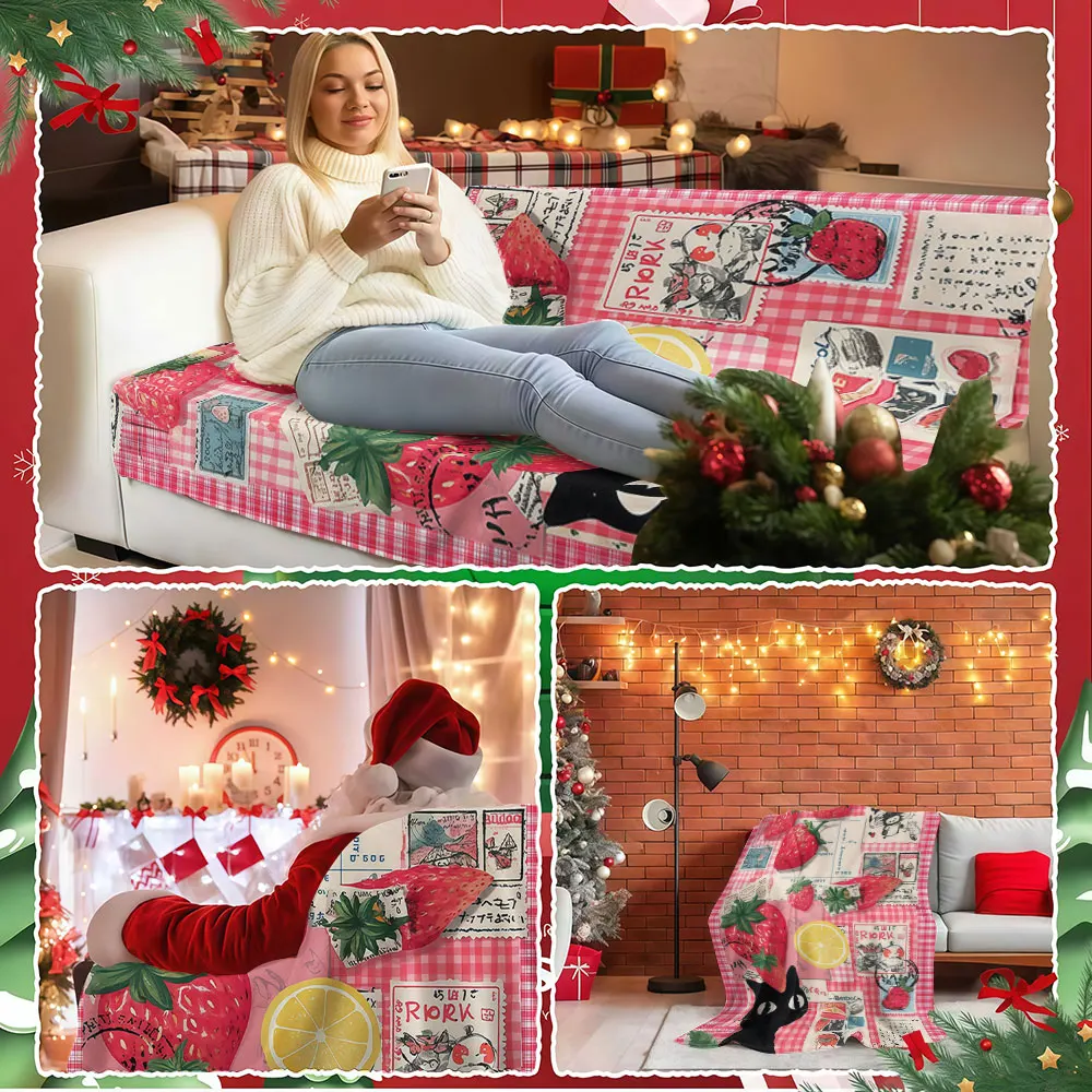 Strawberry Scrapbook Winter Summer Flannel Blanket Throw Fleece Soft Fuzzy Plush Cozy Fleece Blankets for Sofa Ideal Gifts