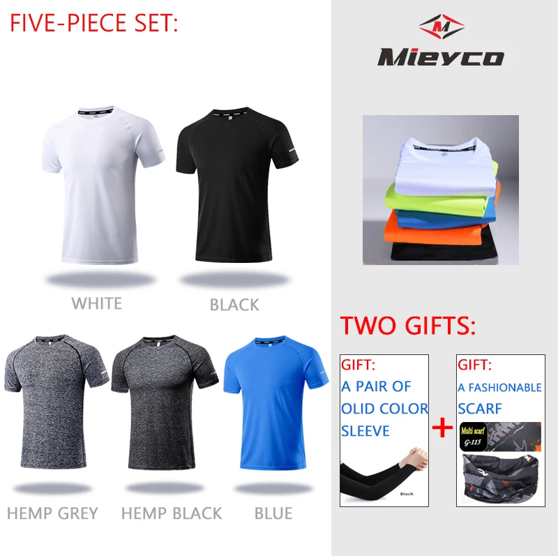 5 PCS Men's Quick Drying Compression Short Sleeve T-Shirt Tee Top UV Protection Base Layer for Gym Running Fish Sport Outfit Hot