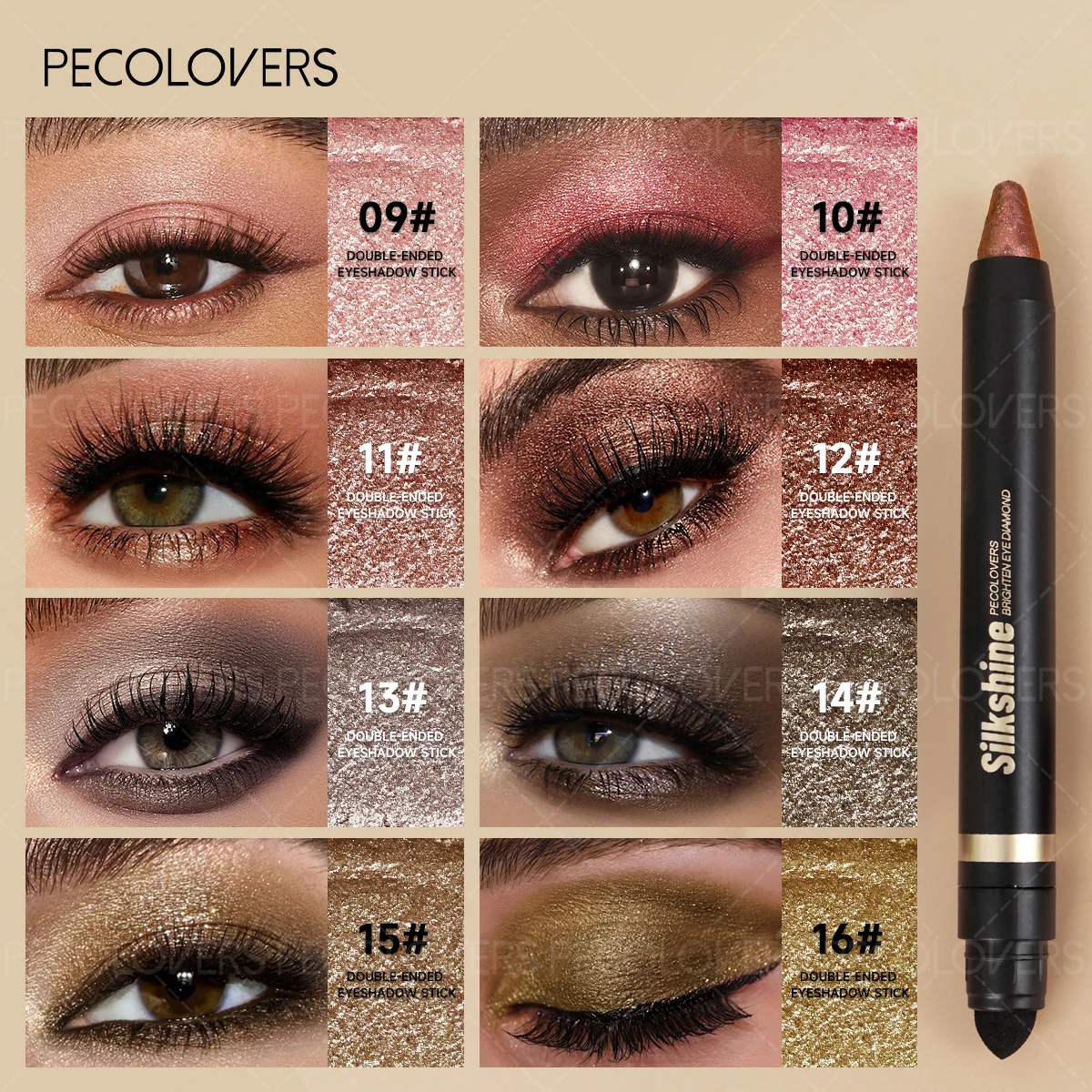 1 Pcs Double-head Eye Shadow Stick, with Brush Head, Long-lasting High Color Presentation of Glitter, Shimmer Eyeshadow Makeup