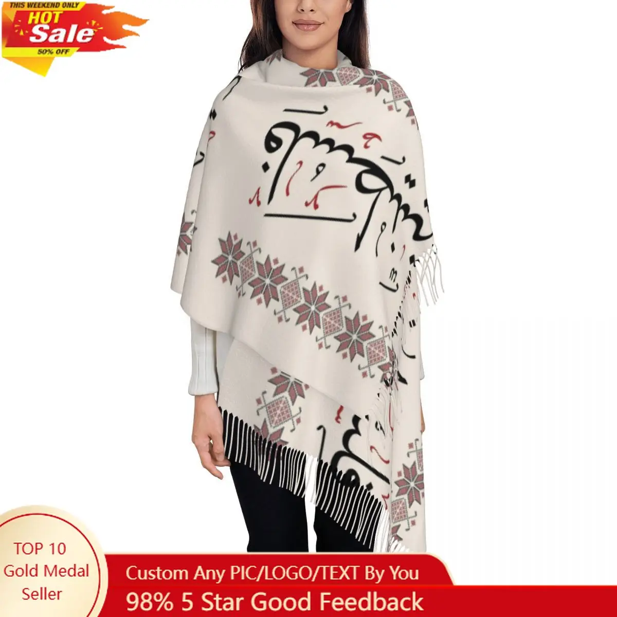

Arabic Folk Kufiya Hatta Traditional Keffiyeh Shawl Wrap for Ladies Winter Warm Large Soft Scarf Neckerchief Tassel Scarves