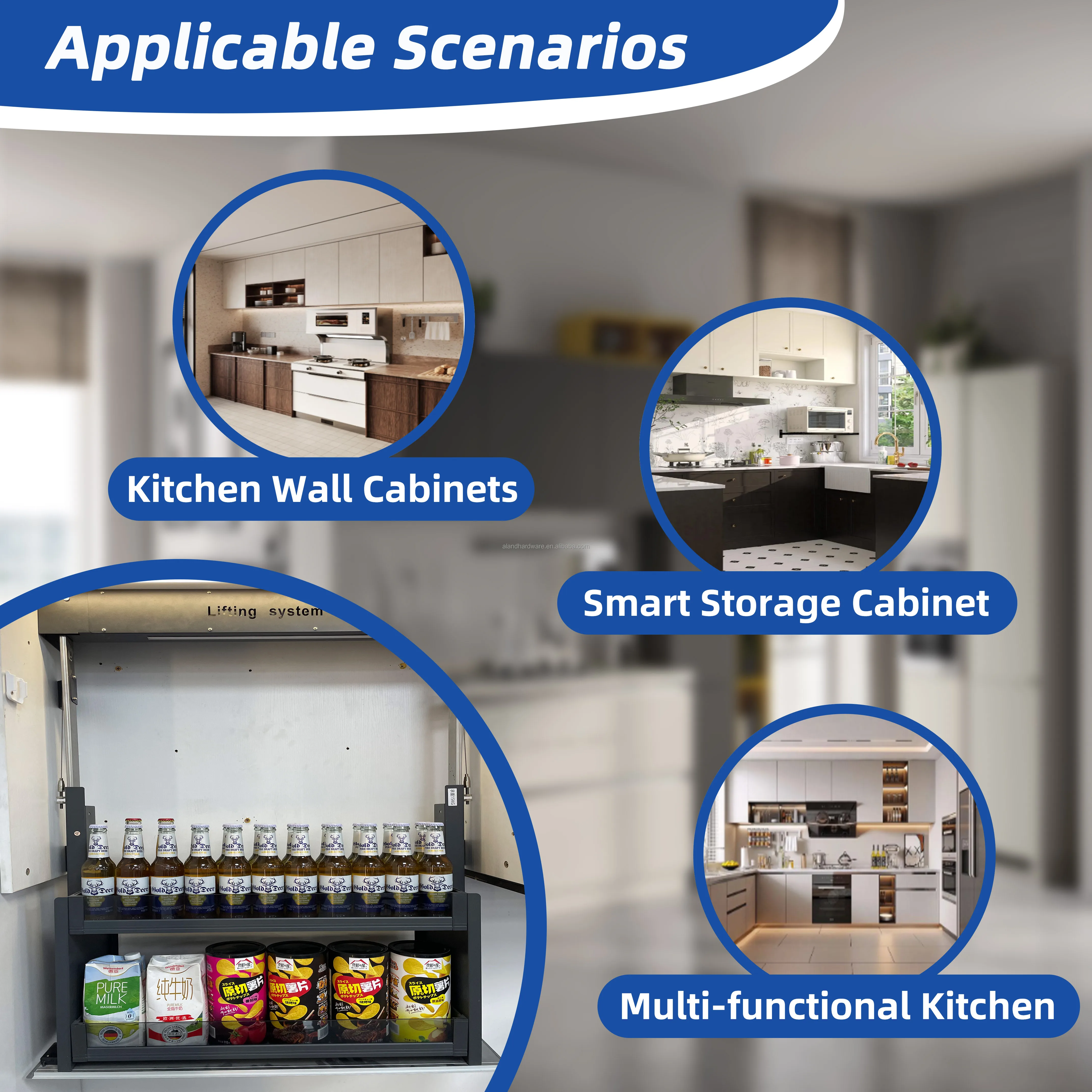 For Amazon Hotselling Modern Kitchen Storage Cabinets Motorized Accessories Organizer Aluminum Frame Glass Electric Basket