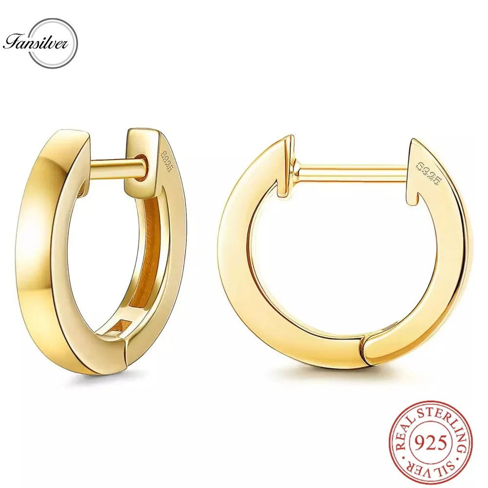 Fansilver 14K Gold Plated Hoop Earrings 100% 925 Sterling Silver for Women Men Cartilage Jewelry Lightweight Stylish Earring