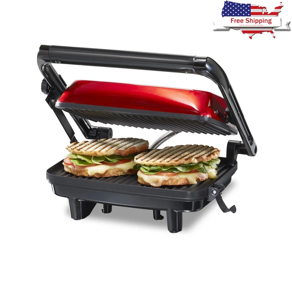 

Nonstick Panini Press Grill Sandwich Maker Locking Lid Floating Top Plate Easy Cleanup Compact Storage Quesadillas Pizzas
