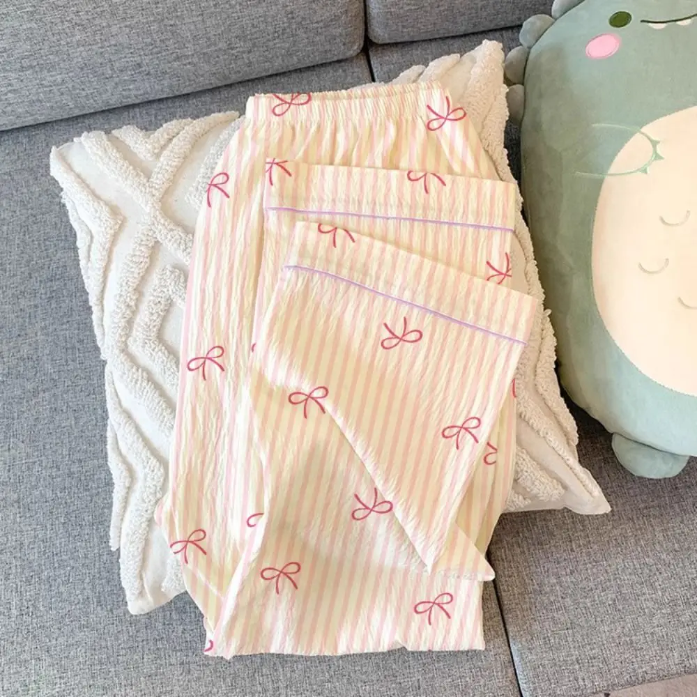 

Ins Stripe Bow Pajamas Set Loose Casual Sweet Pajamas Suit Home Wear Korean Style Two Piece Nightwears Home