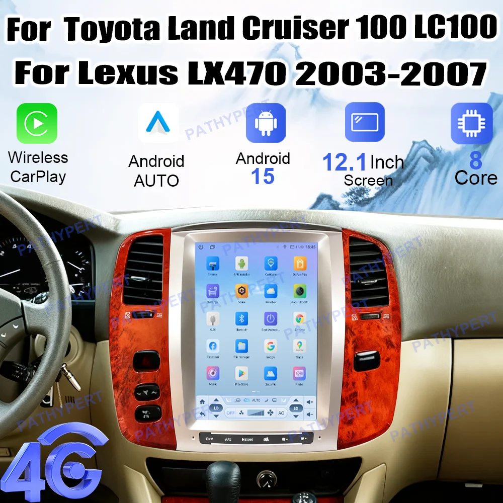 

Wireless Carplay Android 15 Auto Screen For Toyota Land Cruiser 100 LC100 For Lexus LX470 2003-2007 12.1" Multimedia Player GPS