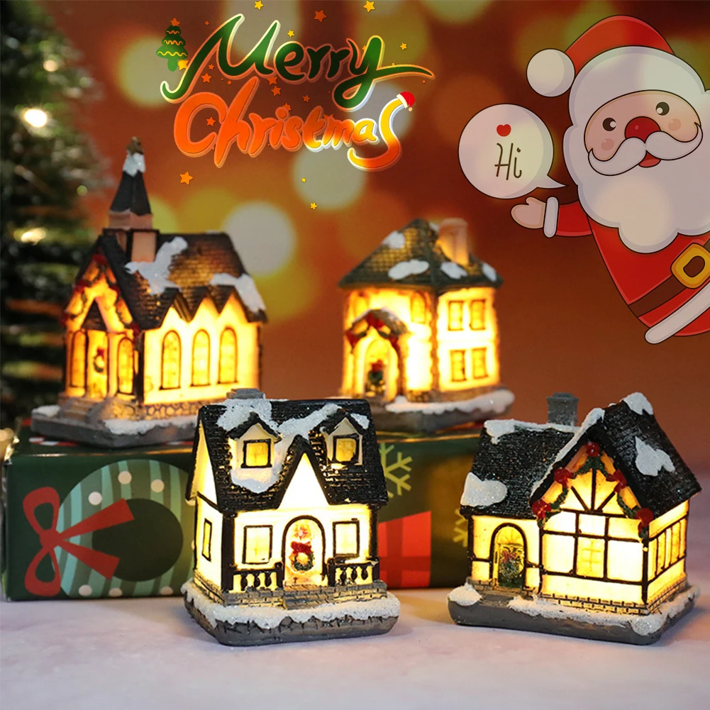 زخرفة منزل صغير مضيئة ، بناء قرية مصغرة ، زينة حفلات عيد الميلاد ، حرفة الراتنج متوهجة ، رومانسية ، الشتاء
