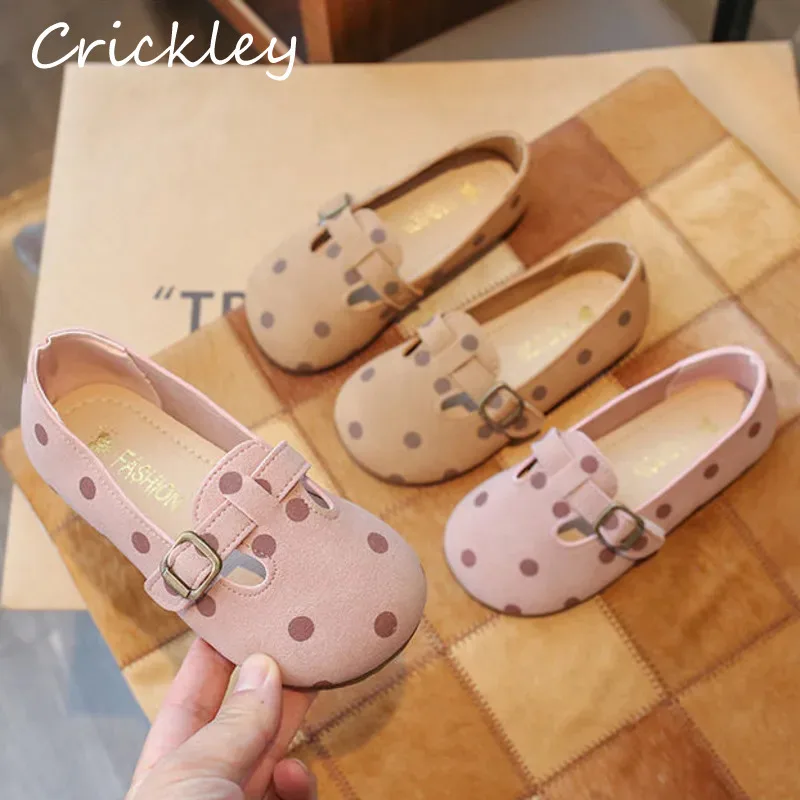 Dot Buckle Kids Flats Shoes Cute PU Leather Hook Loop Soft Baby Girls Casual Shoes  Shallow Slip On Children Basic Shoes