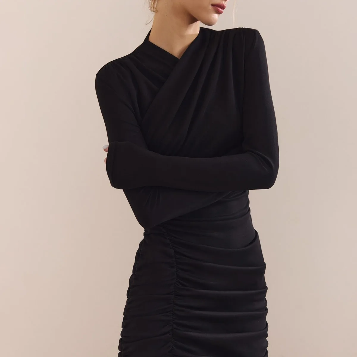 KWTX Abito aderente da ufficio per feste Manica lunga 2025 Primavera Estate Elegante vita aderente sexy Designer minimalista Qualità premium