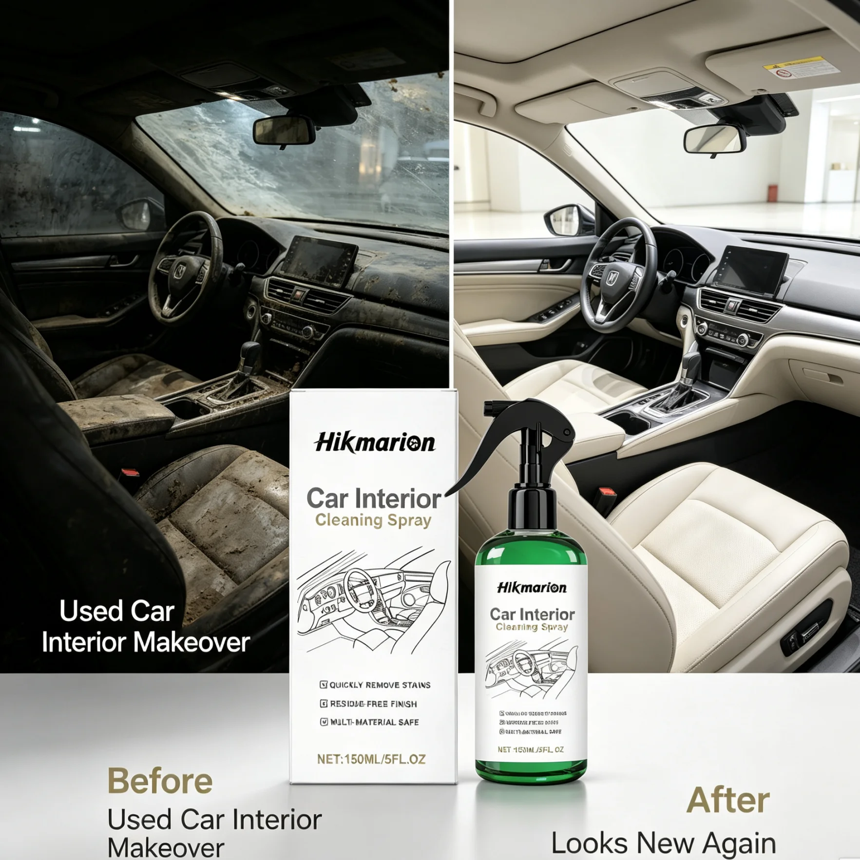 No Rinse Car Foam Cleaner Spray Waterless Deep Cleaning Agent Remove Stubborn Stains for Car Seat Dashboard Door Panel Home Sofa