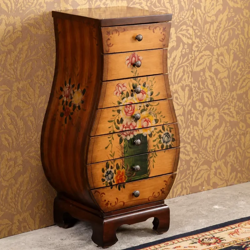 American Country Style 7 Drawer Chest Bedroom Storage Cabinet European Retro Painted Dresser Organizer Furniture