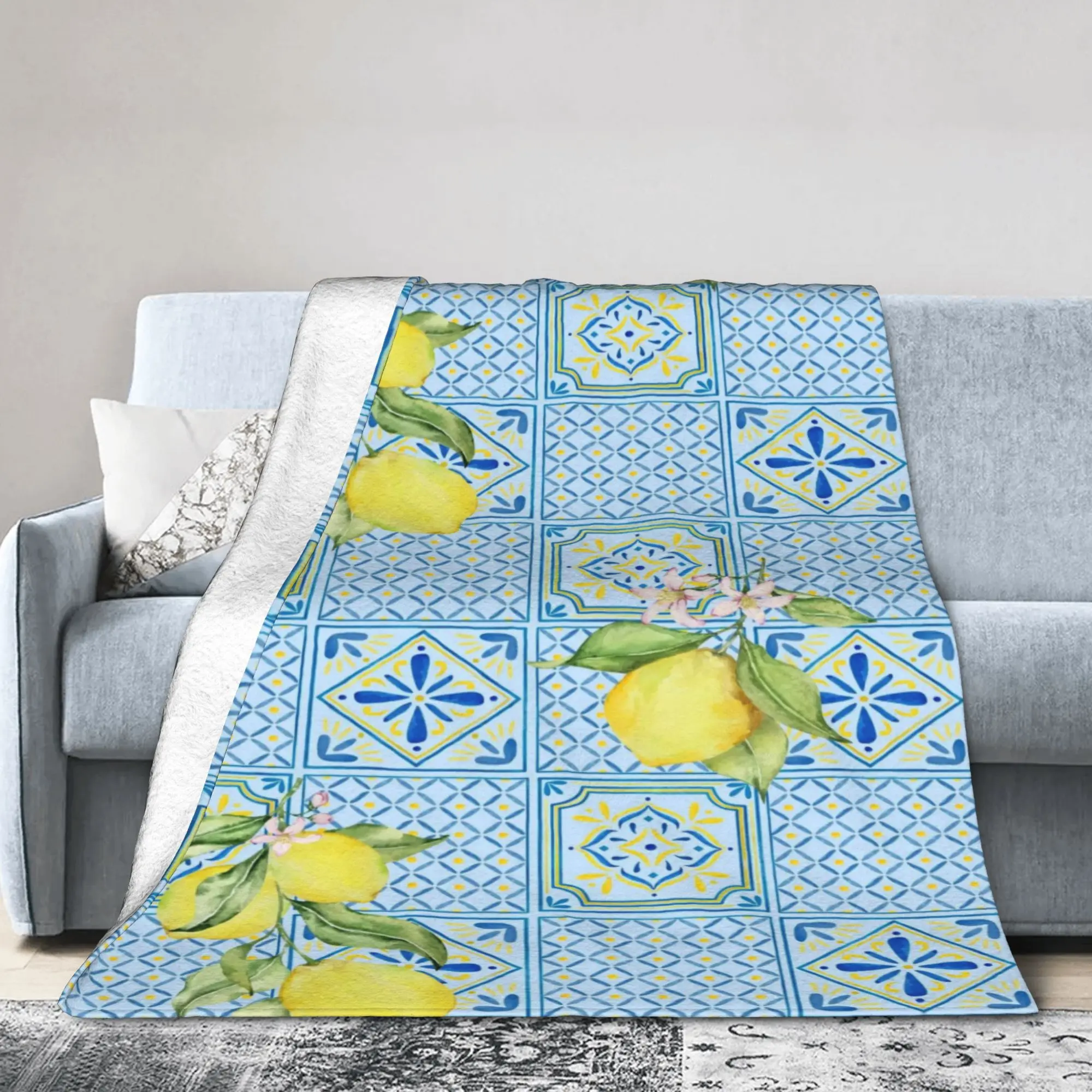 Lemon Sicily Rectangle Blankets Soft Velvet Cozy Gifts  Throw Blankets Rug Piece
