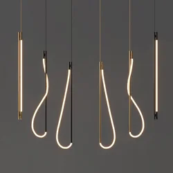 LED Modern Music Notes Black Gold Dimmable Hanging Lamps For Ceiling Lustre Pendant Light Suspension Chandelier For Living Room