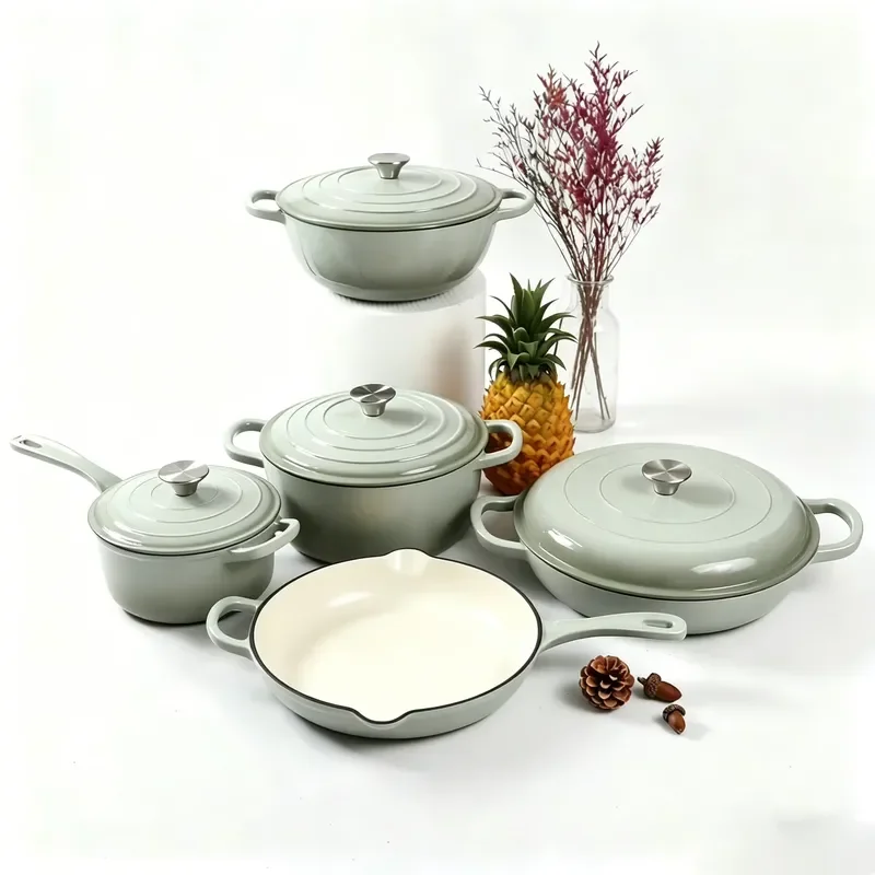 5 Piece Enameled Cast Iron Cookware Set Dutch Oven Grill Frying Sauce Pan Casserole Kitchen Pot Nonstick Induction Compatible