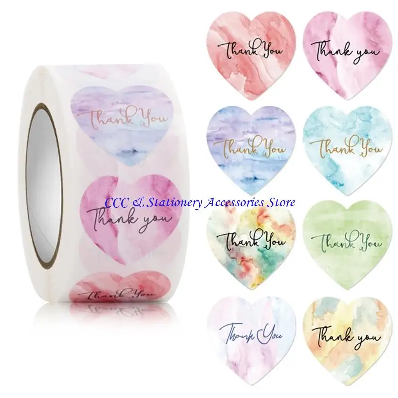 

500 шт. этикетки с благодарностью за печатью, конверт, сумка для конфет, свадебная упаковка, 1 дюйм, наклейка с сердечком, наклейка с благодарностью, этикетка