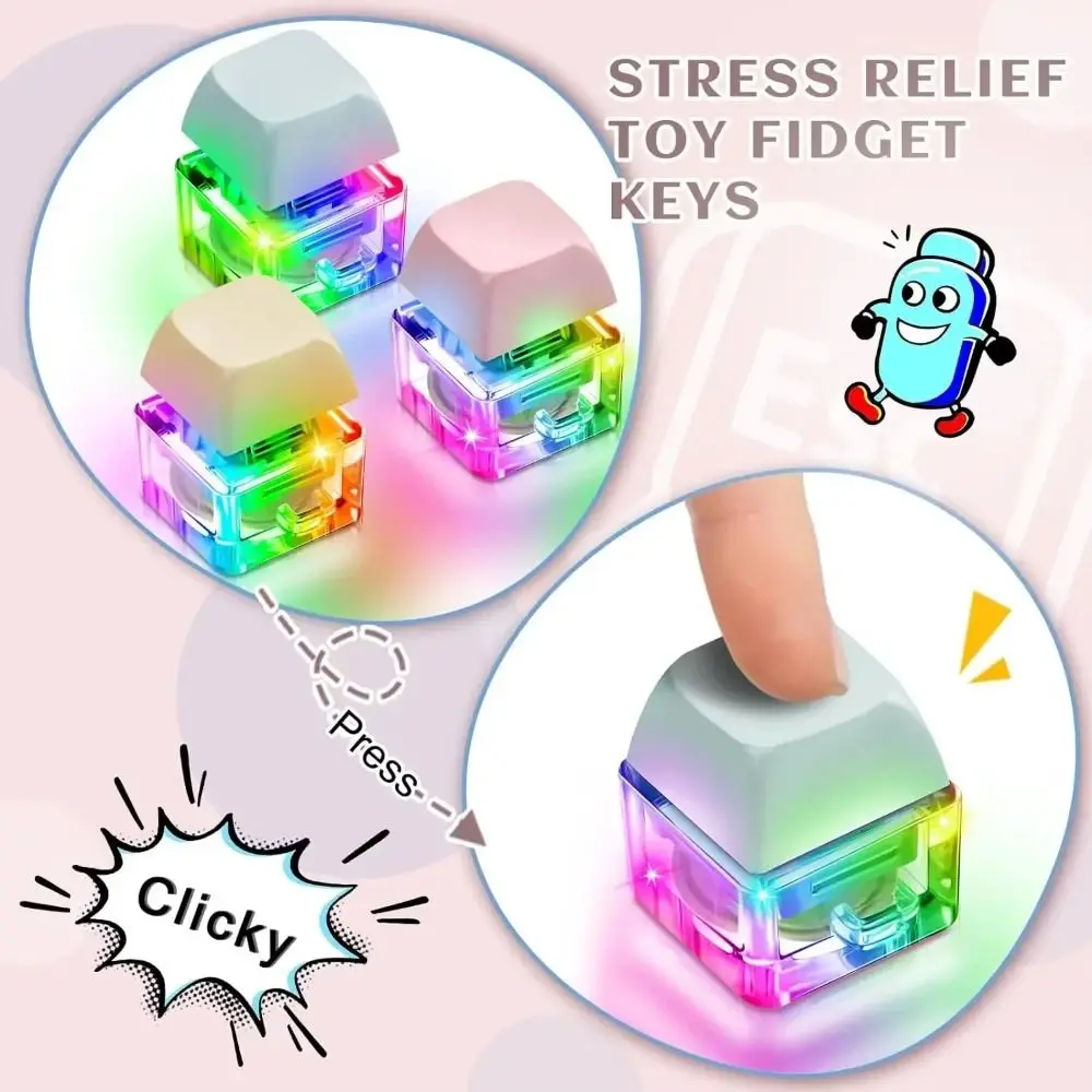 New DIY Keyboard Fidget Keychain Keys Button Keycap Clicker Toy Pass The Time With Light Finger Keyboard Caps
