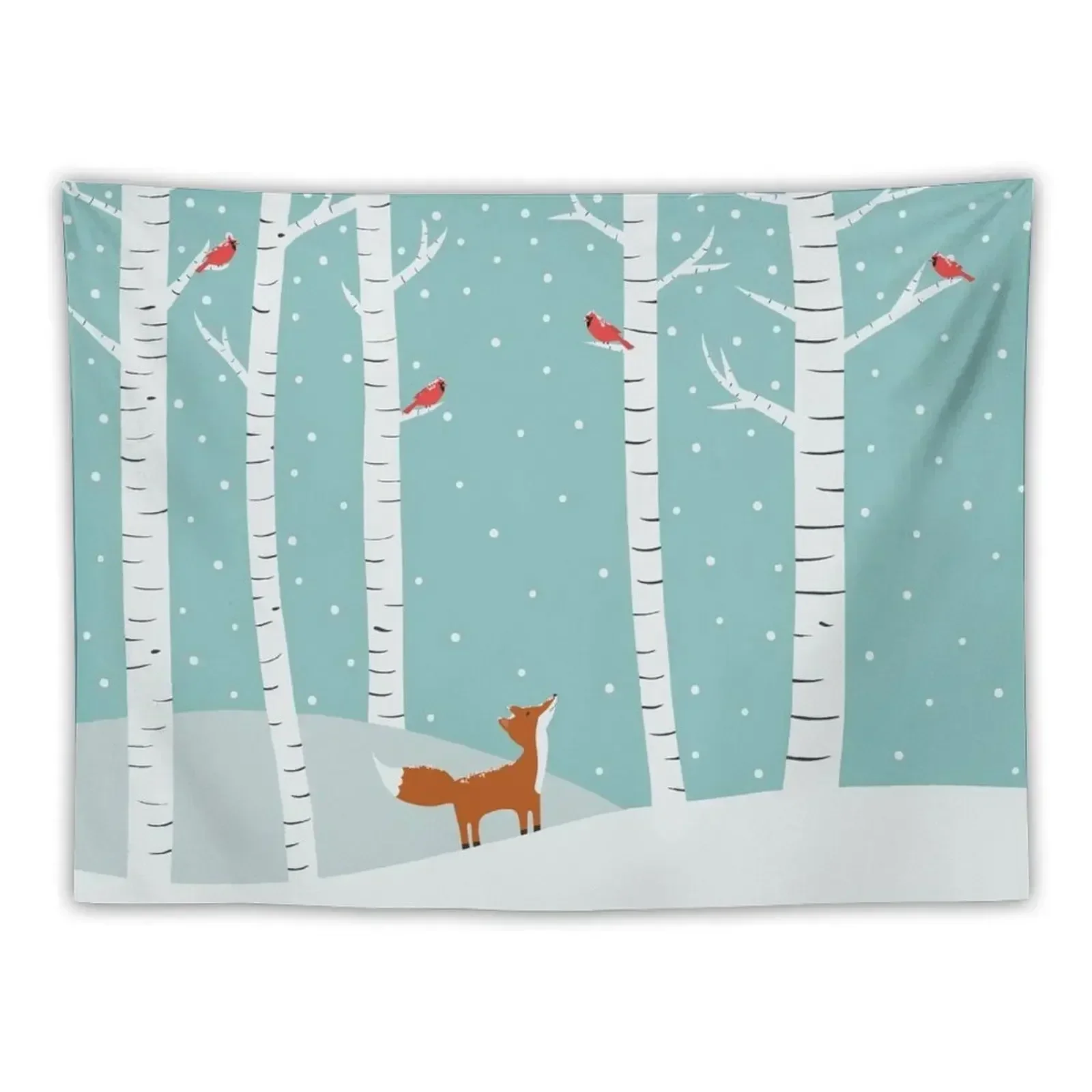 

Fox Cardinals Trees Winter Tapestry Wall Decor Hanging Room Aesthetic Tapestry