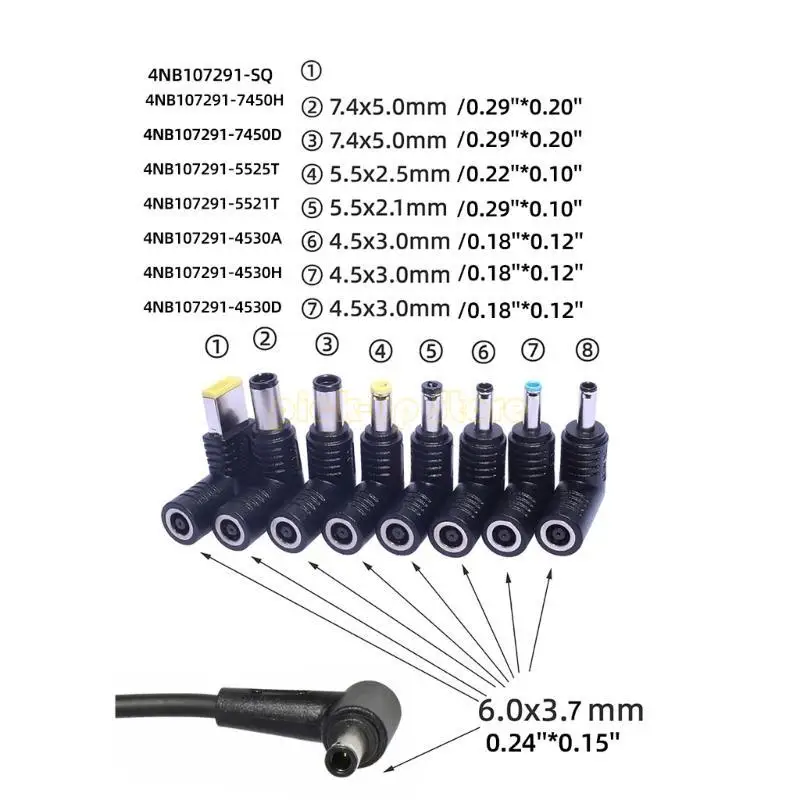 Continteros del adaptador alimentación tamaño multimensario Q5WA DC6.0X3.7 a 7.4x5.0 mm 5.5x2.5 mm; 5.5x2.1 mm; 4.5x3.0 mm