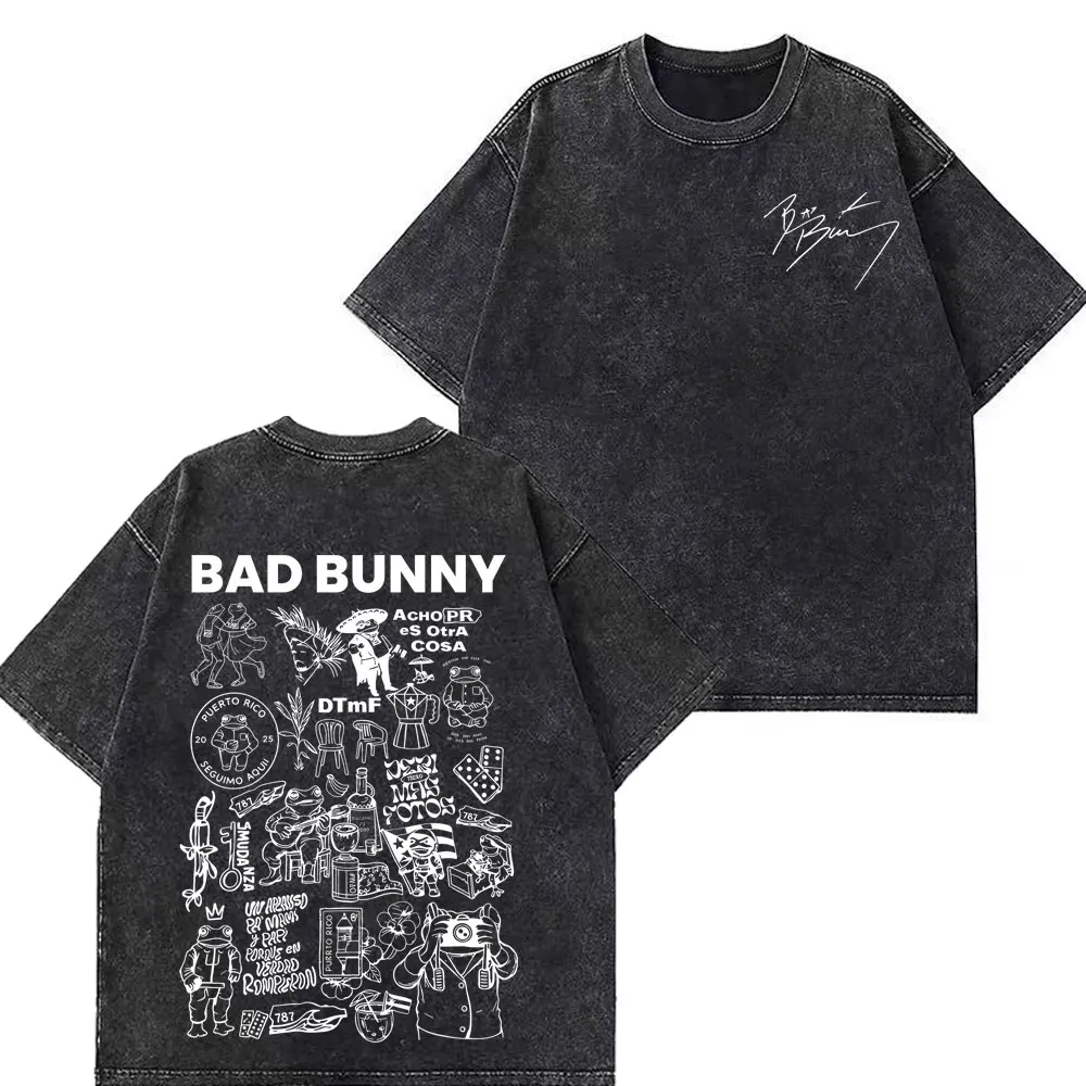 Camisetas Vintage Lavadas de Algodón para Hombre y Mujer, de Moda Casual, de la Gira 2026 de Rapper Bad Bunny, Colección Debi Tirar Más Fotos DTMF