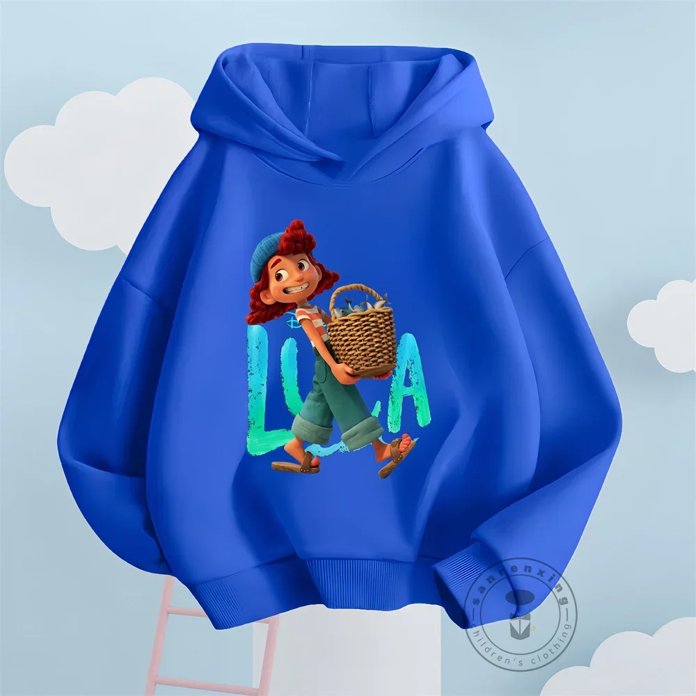 Luca Disney 1-14Years Cartoon Luca Hoodie Girls 2024 Autumn Winter Children's Luca Disney T Shirts for Boys Kids' Cute Hoodie