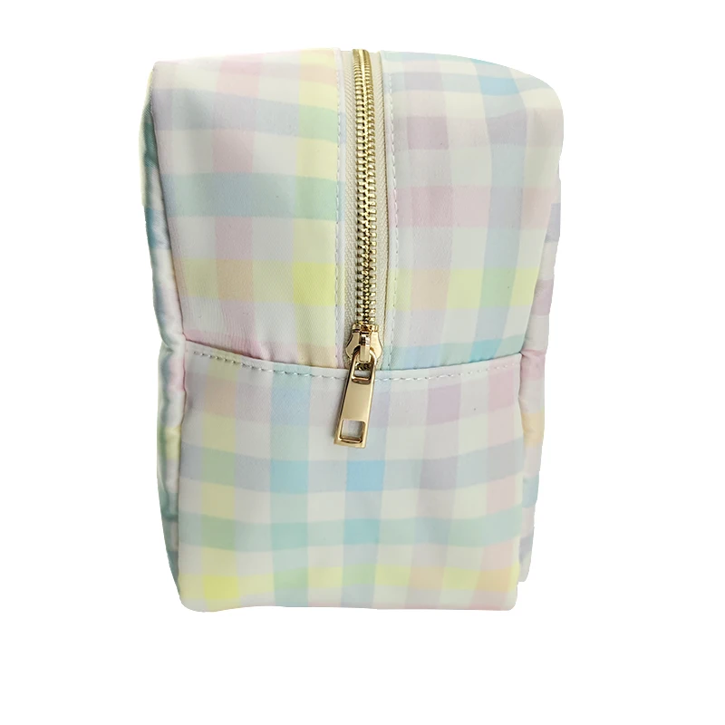 2024 New Rainbow Plaid Make Up Pouch Bag Cute Nylon Travel Cosmetic Bag for Women Waterproof Toiletry Bag