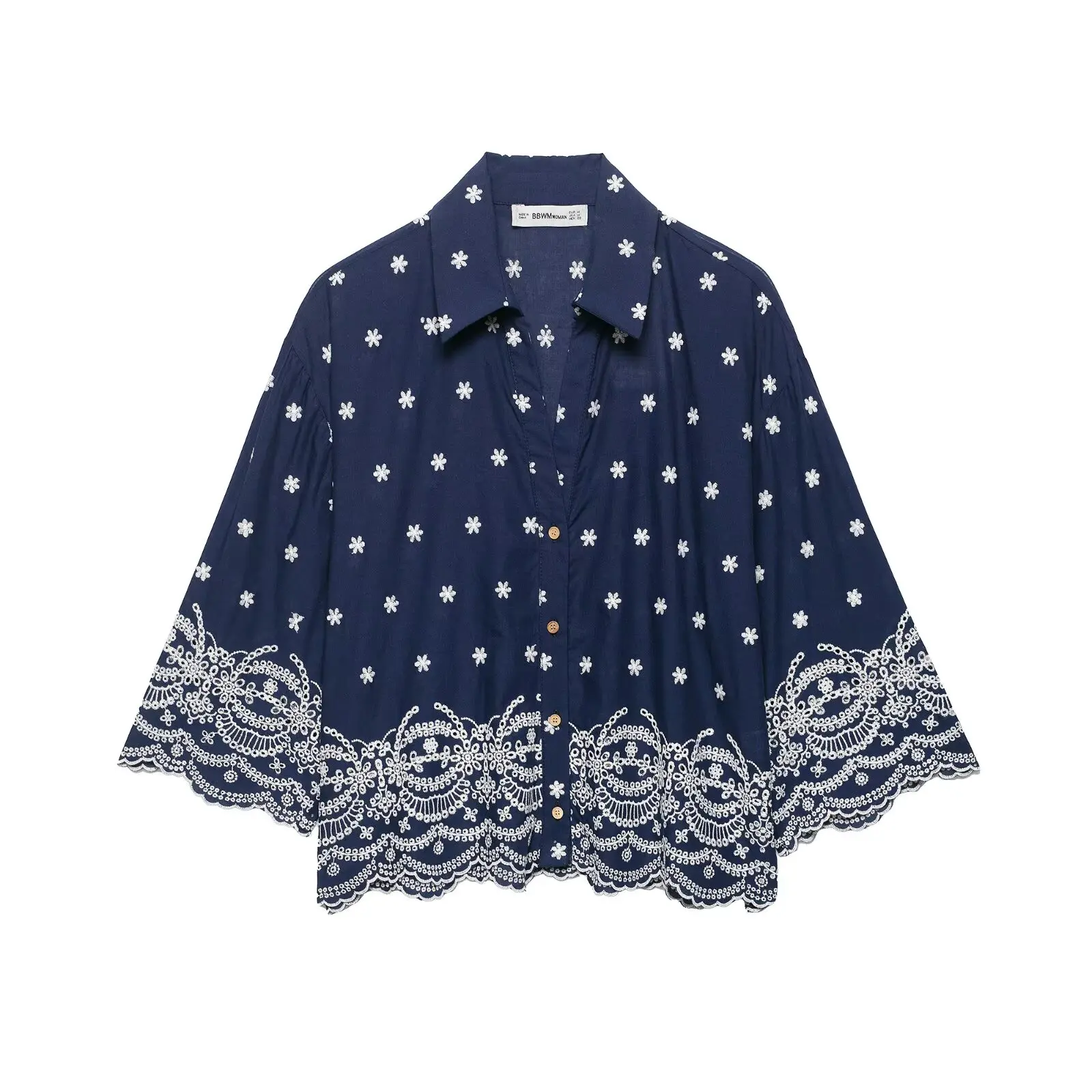 Mode Stickerei Hemd 2 Stück Set Frauen 2025 Neue Frühling Herbst Langarm Revers Hemd + Hohe Taille Lose Breite bein Hosen