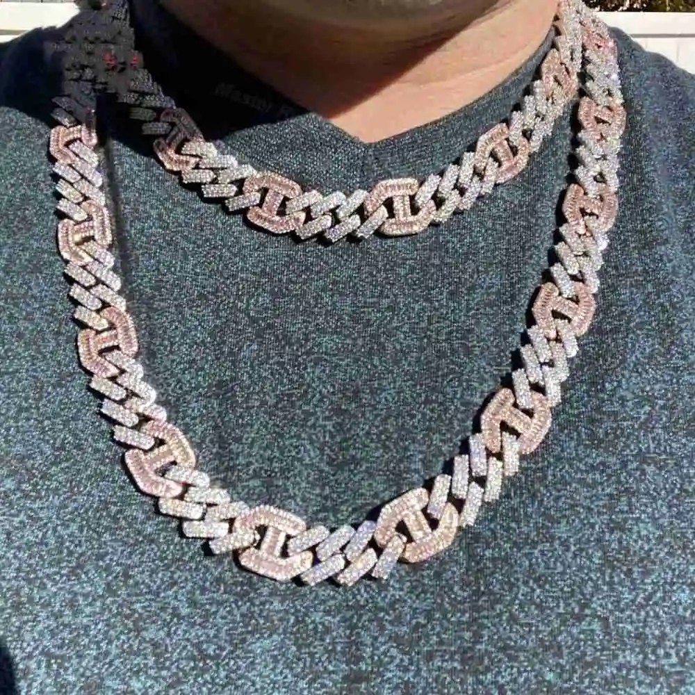 15mm Cuban Link Chain 925 Sterling Silver Rose Gold Plated Iced Out Figarucci Two Tone Hiphop VVS Moissanite Cuban Chain..