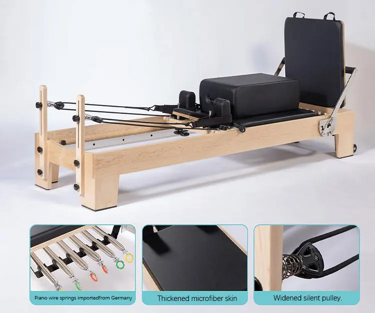 Adjustable Oak Wooden Folding Pilates Machine-Durable Home Gym Core Body Exercise Bed Portable Pilates Cadillac And Chair
