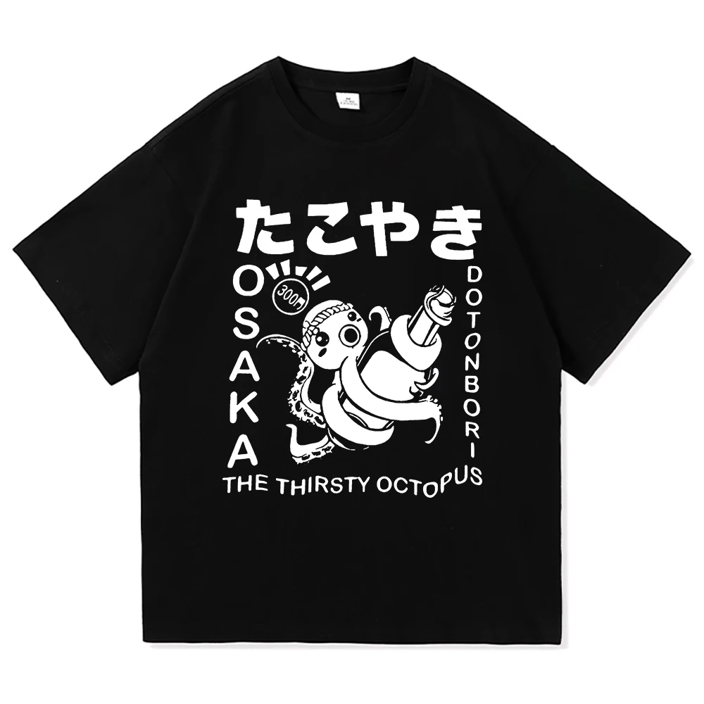 Osaka Dotonbori Drunken Octopus T Shirts Fashion Men Aesthetic Takoyaki Osaka T-Shirt Unisex Japanese Anime Vintage Cotton Tees