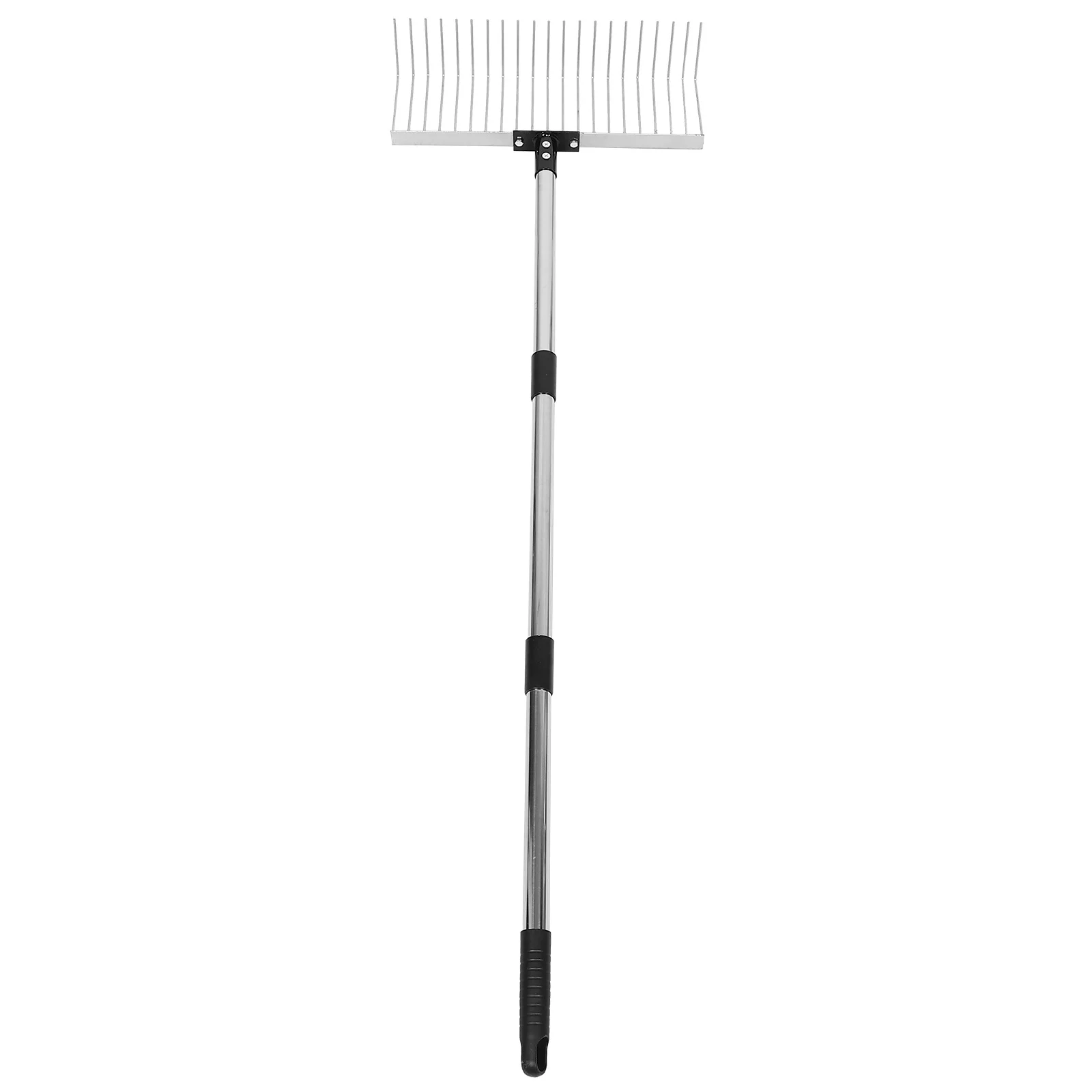 

Heavy Duty 21 Tooth Leaf Rake Stainless Steel Handle 1.25m Adjustable Length Garden Tool for Soil Leveling Lawn Scarifying