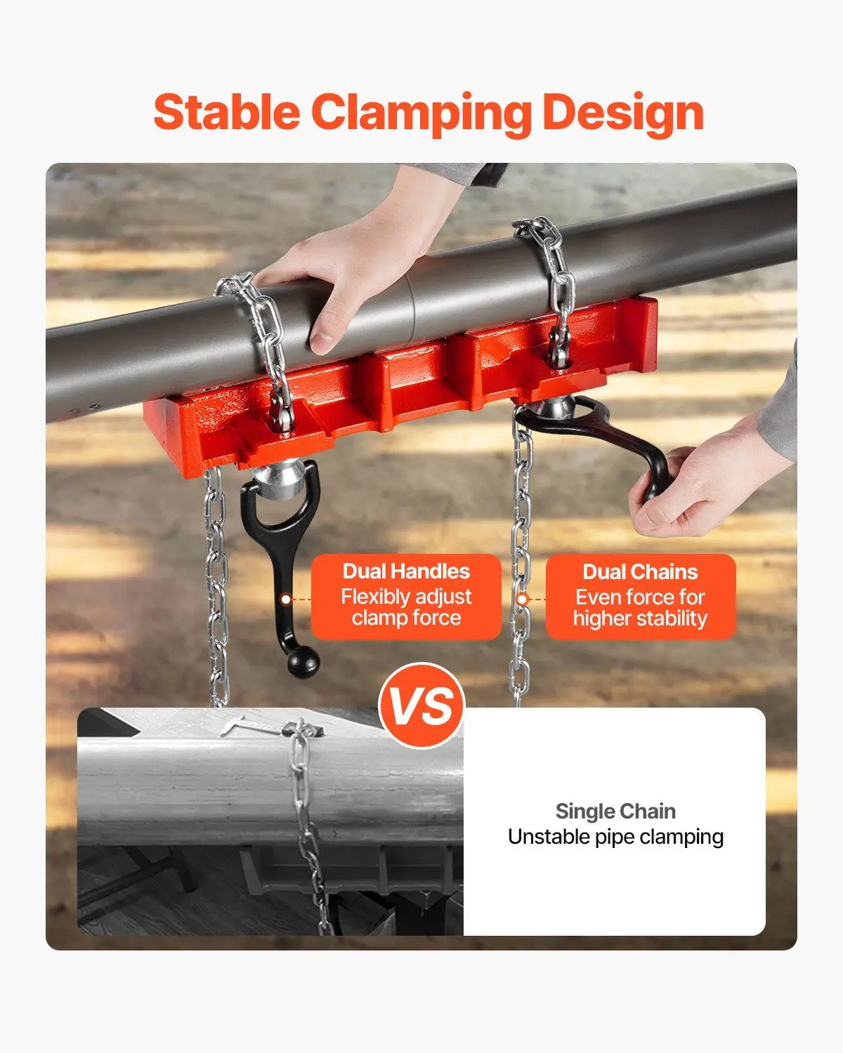 Tornillo de banco de soldadura de tubos de alta resistencia, abrazadera de cadena doble de 1/2" - 8" con manivelas, accesorio de soldadura de hierro fundido para fontanería y metalurgia