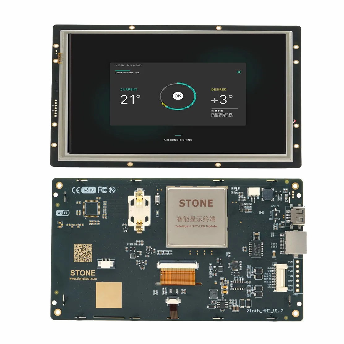 

7 Inch LCD-TFT HMI Display Module Intelligent Series RS232/TTL Resistive Touch Panel for Industrial Equipment Control