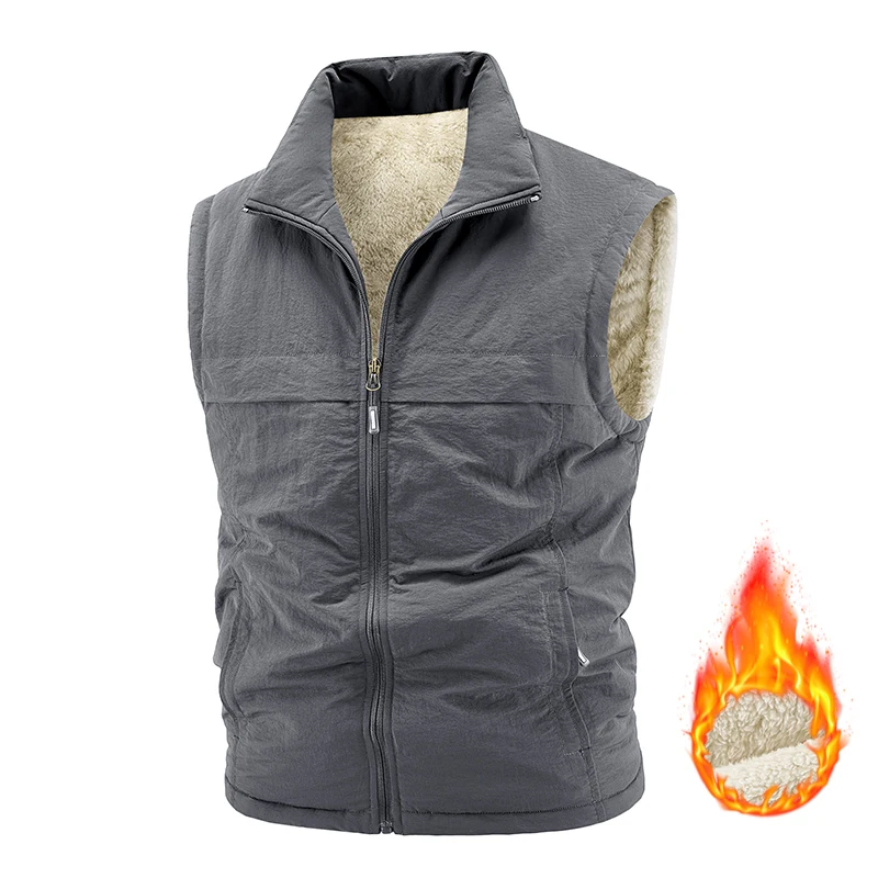 

New Men's Vests Autumn Winter Fleece-Lined Mens Shearling Vest Warm Sleeveless Jacket Loose-Fit Comfortable Jackets vest for men