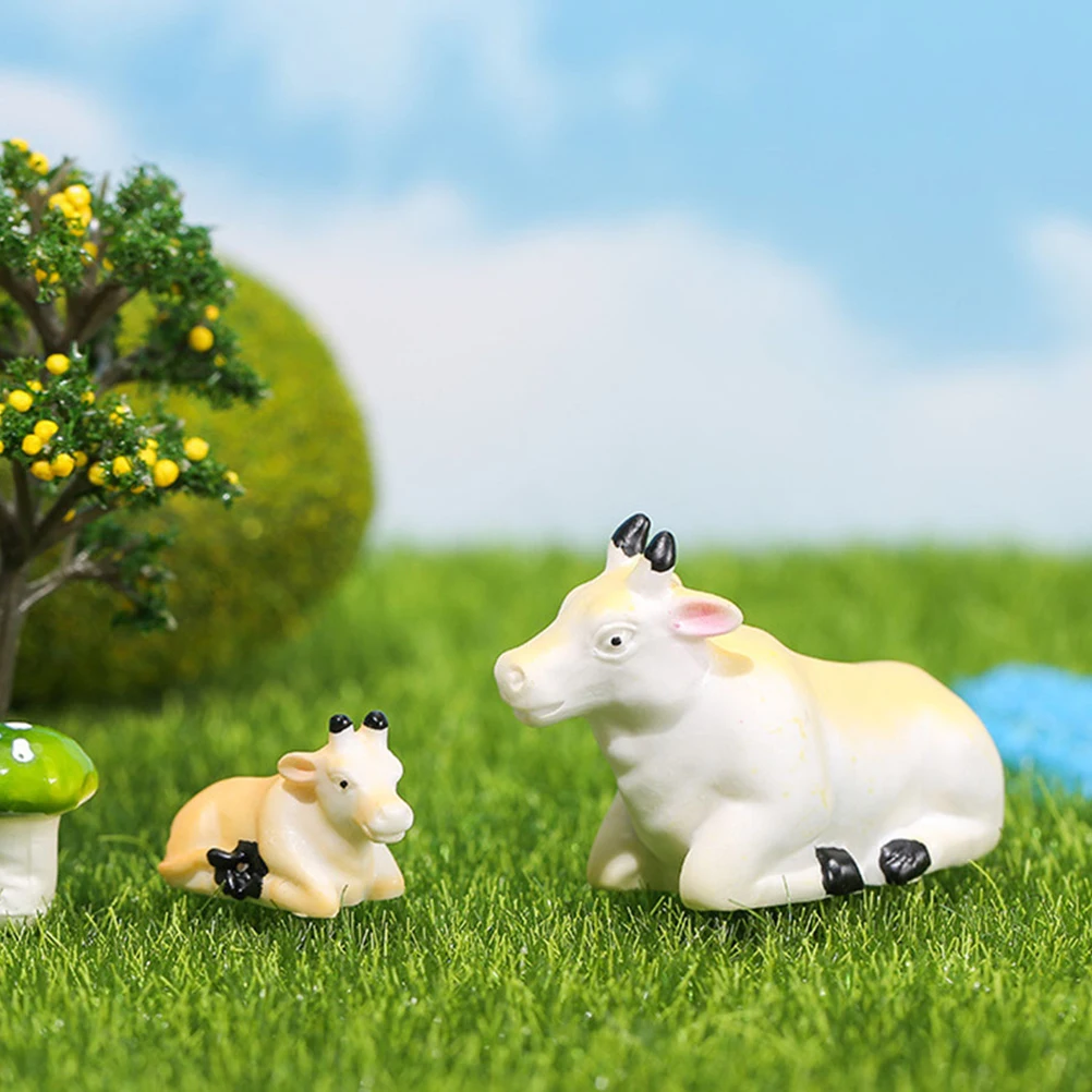 

6pcs Mini Cow Figurines Resin Moss Micro Landscape Decorations for Tabletop Garden Home Tiny Animal Statues Gift Ornament