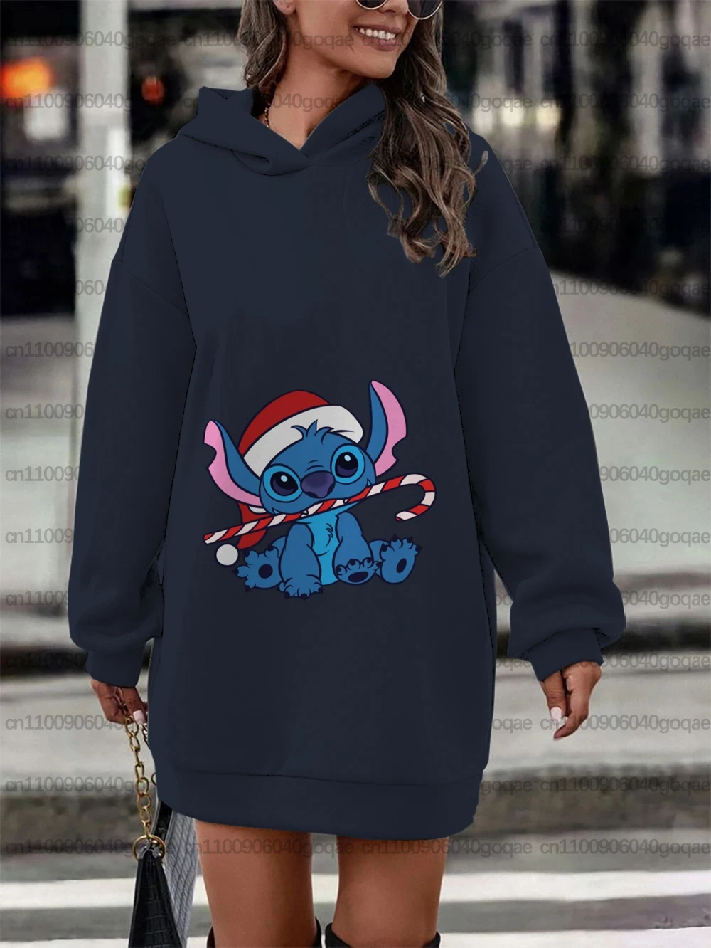 Herbst/Winter Weihnachten Disney Stitch Damen Kleid Warm Party Sweatshirt Damen Print Mode Y2K Stil Top Sweatshirt Kleid