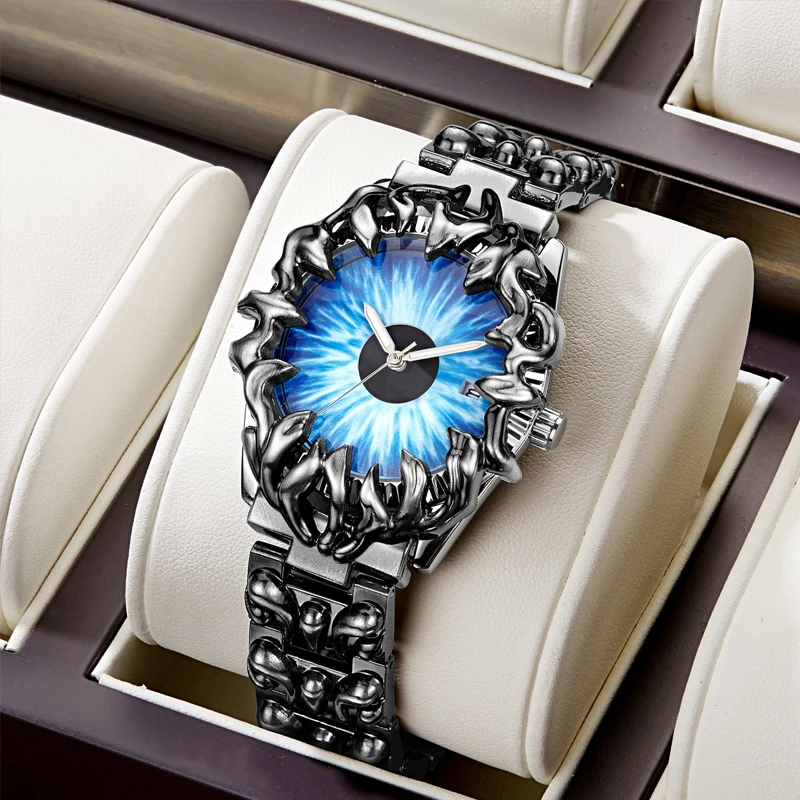 

Blue Trendy Design Medieval Old Style Watch Men Creative Design Steel Waterpoof High Quality Fashion Quartz Wrist Watch For Men