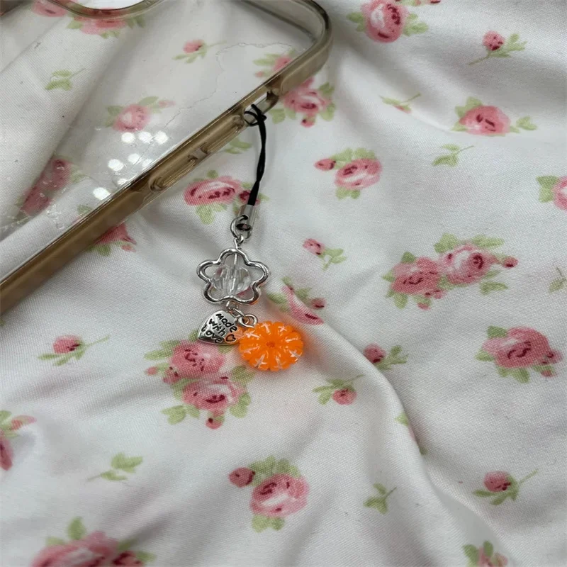 Orange Phone Charm Keychain Tangerine Fruit Flesh Phone Chain Mobile Charm Creative Fish Keyring Accessories