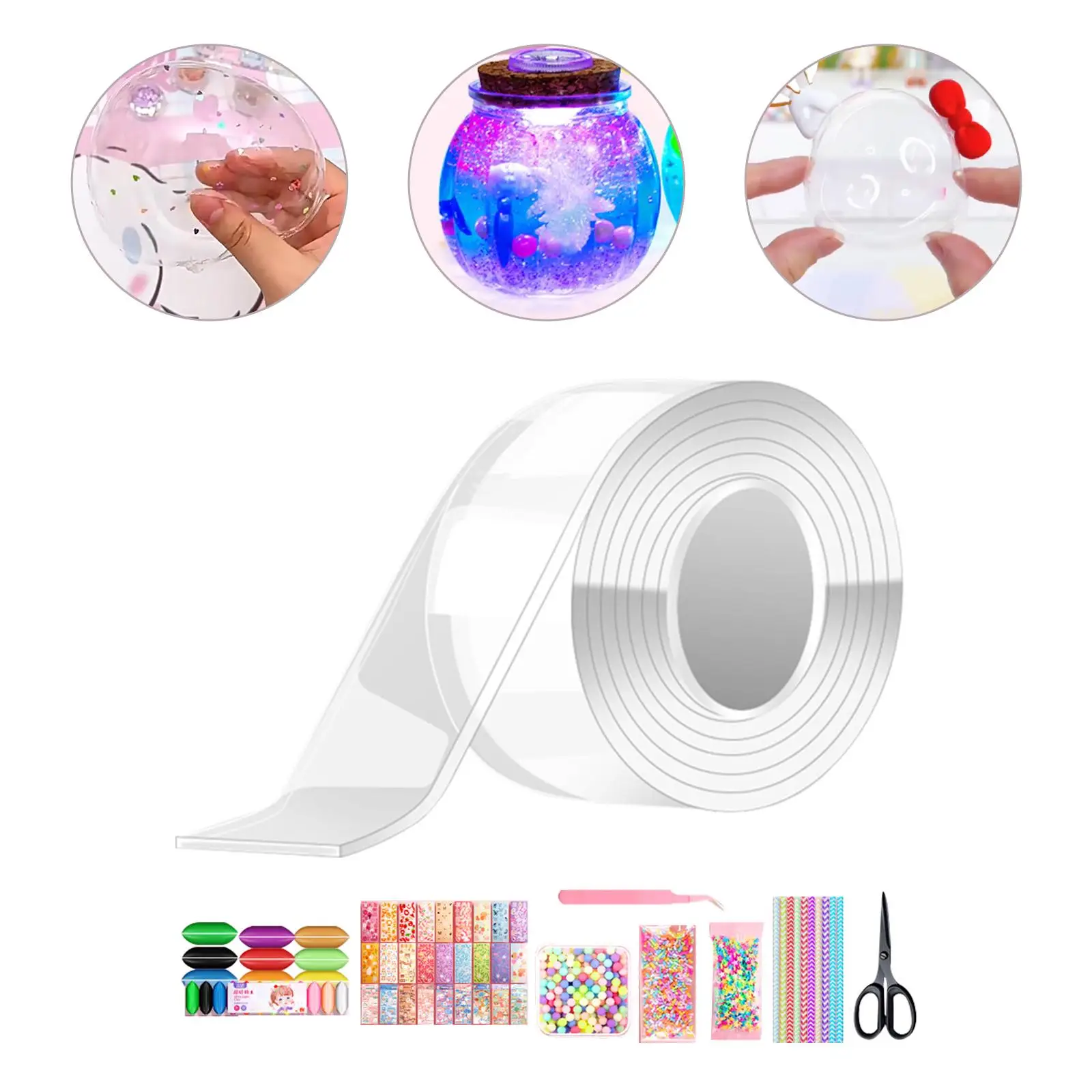 Blow Bubbles Double Sided Tape Traceless Multifunctional Transparent Sticky Tape Sensory Toy DIY Crafts Tapes Strips Waterproof