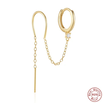 AIDE シングル 925 スターリングシルバー耳ピアススタッドロングチェーンクリスタルハギーズイヤリング女性のための女性トレンド軟骨 Brincos