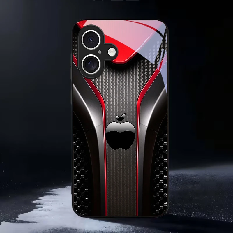 Line Fiber Texture Black Glass Phone Case For iPhone 18 16 11 Pro 12 13 mini 14 15 Pro Max 16E 17 Air XsMax XR 8 7 Plus X Cover