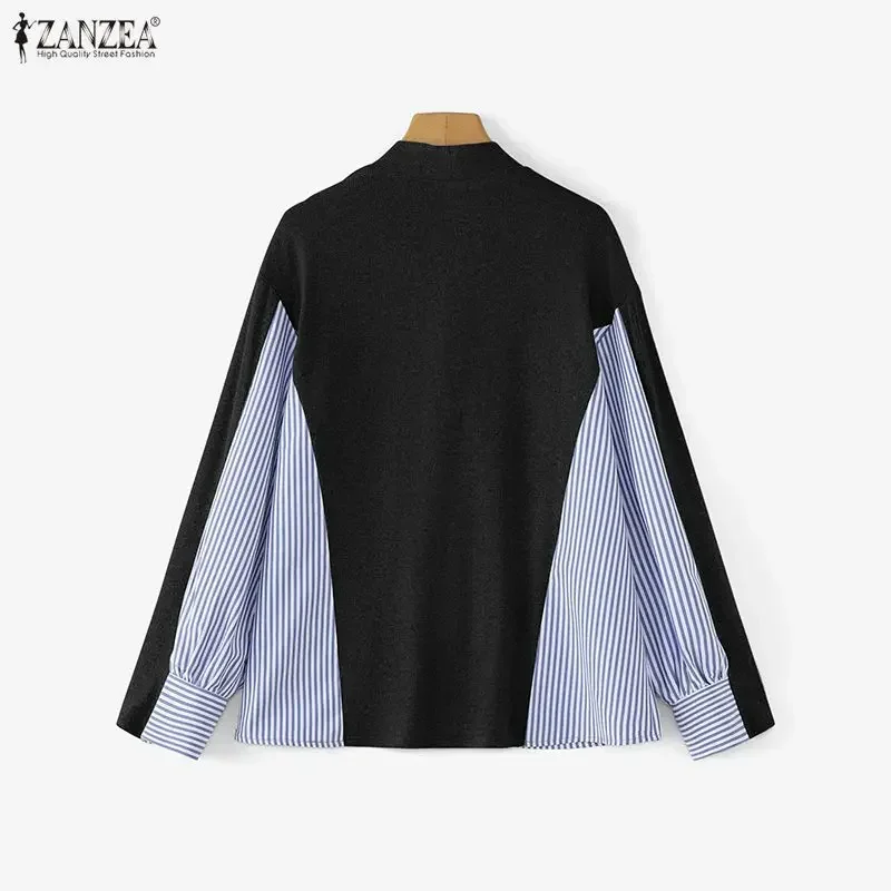 

Женские полосатые свитера-кардиганы ZANZEA 2026: модные повседневные вязаные рубашки с длинным рукавом, элегантные топы с V-образным вырезом, уличная одежда