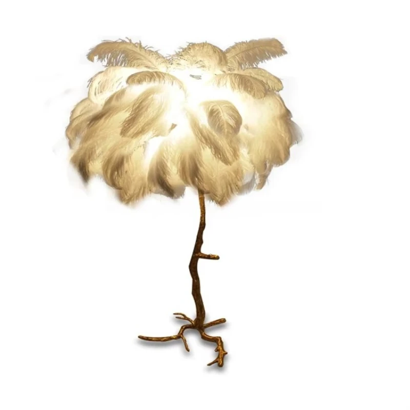 

Ostrich feather floor lamp simple copper and gold bracket for hotel living room decoration