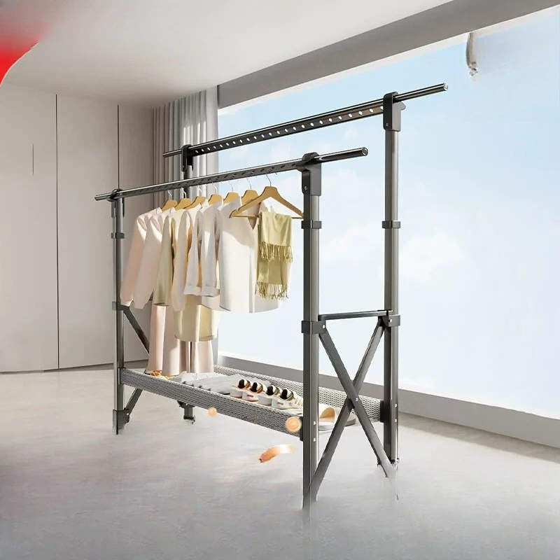 Clothes drying rack Floor-to-ceiling indoor household balcony Retractable clothes drying rod Aluminum alloy hanger drying quilt