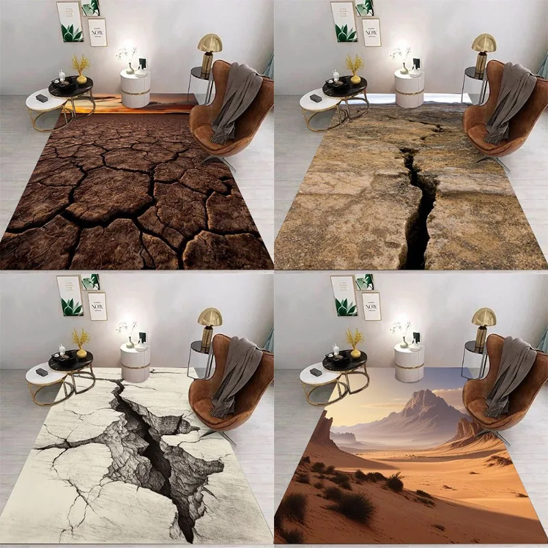 

3D Crack Print Large Area Rug Non-Slip Wear-resistant Carpet for Living Room Bedroom Soft Floor Easy To Clean Mat Home Decor