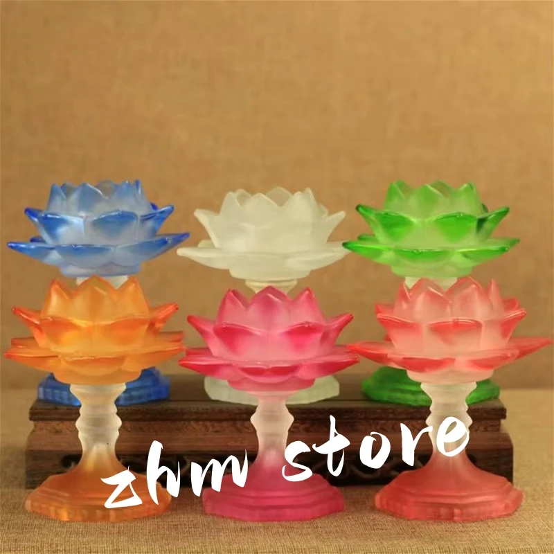 

13.5cm Resin Lotus Base Eight Auspicious Symbol Longlife Butter Lamp Base Holder Home Putting Decorate Ornaments