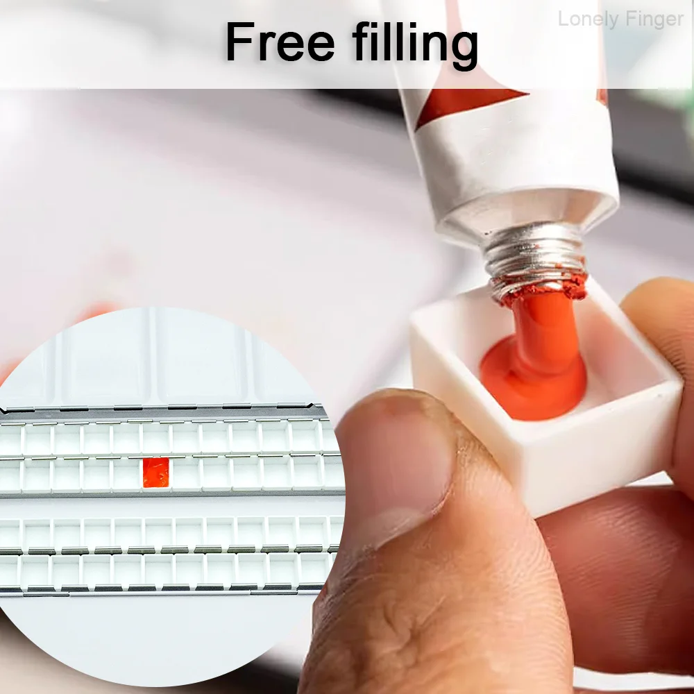 لوحة ألوان مائية فارغة للسفر، لوحة ألوان مائية مع مقالي شبكية بلاستيكية 52/28 للغواش والاستوديو والرسم الخارجي #6