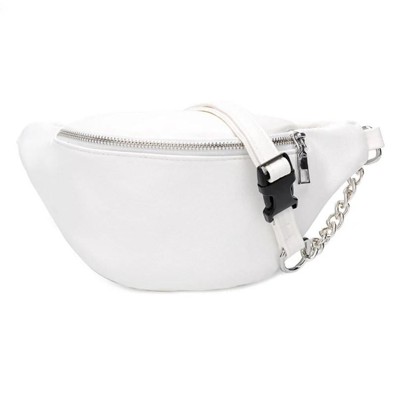 E74B Fashion Leather Waist Fanny Pack Chest Bag Phone Purse with Metal Chain for Wome