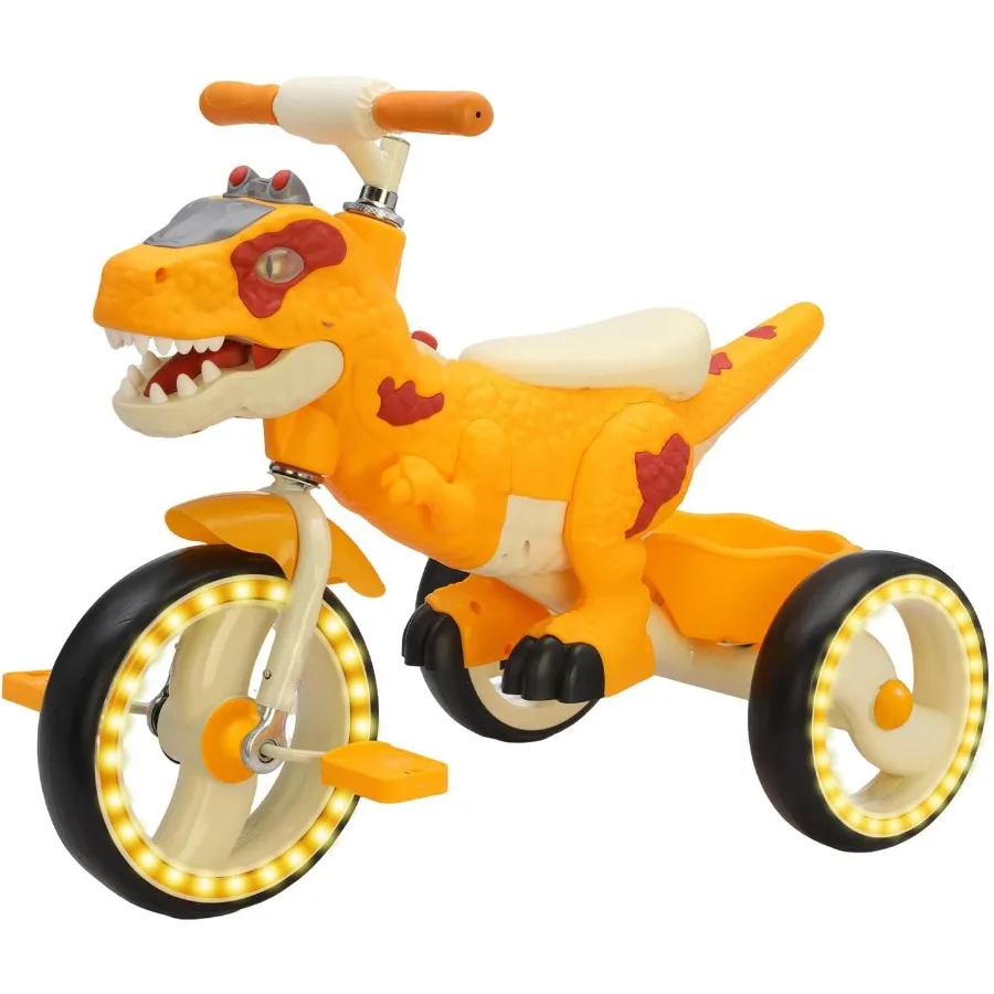 รถสามล้อไดโนเสาร์สำหรับเด็กเล็ก รถสามล้อเด็ก ล้อใหญ่ มีเพลง ตะกร้าเก็บของ ล้อมีไฟ ใช้ได้ทั้งในบ้าน/นอกบ้าน สำหรับเด็กก่อนวัยเรียน