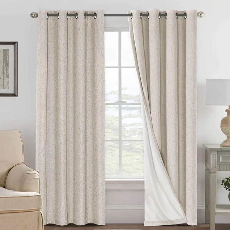 Linen 100% Bedroom Blackout Curtain, Living Room Textured Curtain, Energy-saving Curtain, White Lining